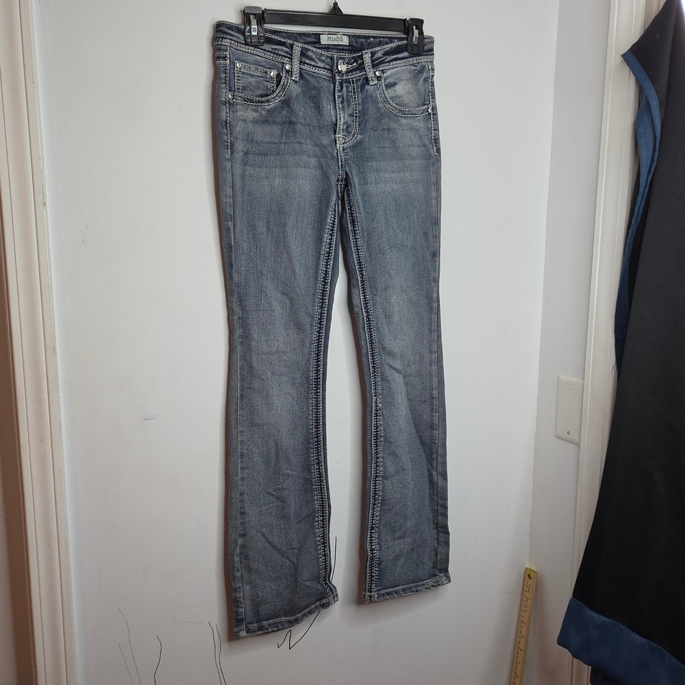 Mudd Girls Blue Bootcut Jeans Size 14 Rhinestone Sequin Butterfly Pockets Y2K